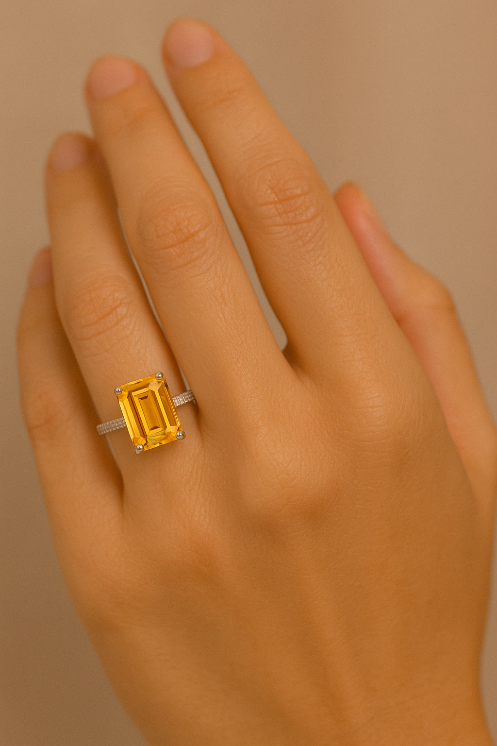 Emerald cut yellow sapphire diamond ring