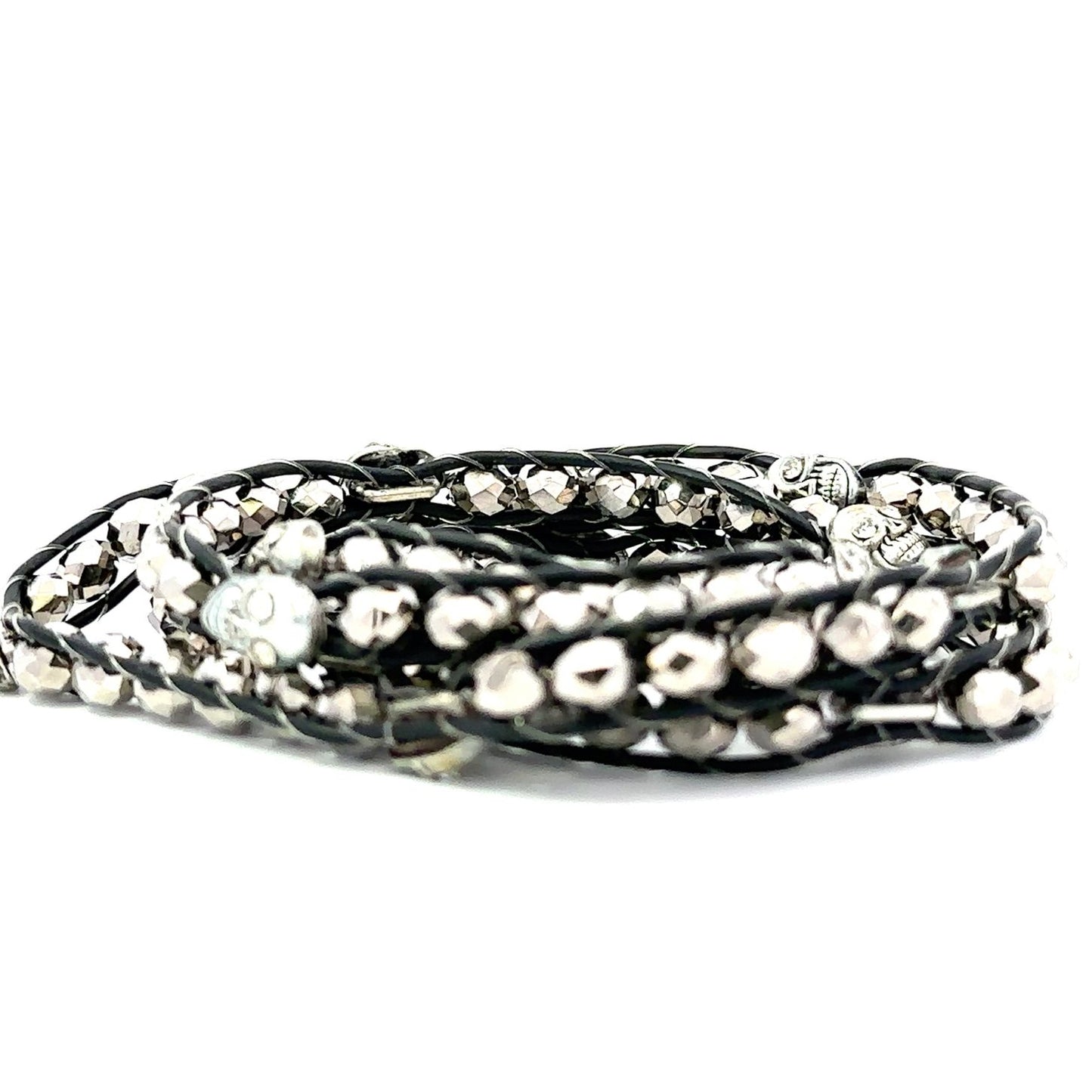Silver crystals beads with leather wrap bracelet