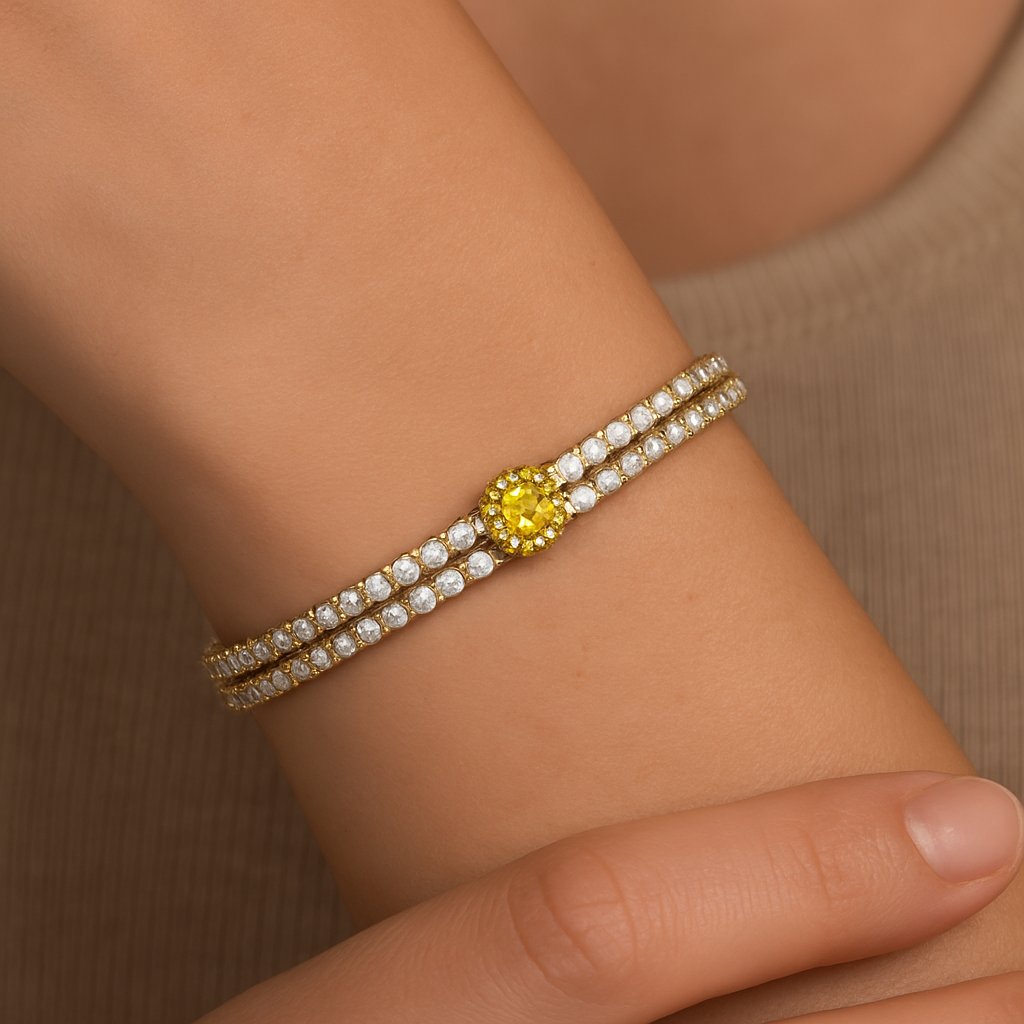 Fancy yellow double stack tennis bracelet
