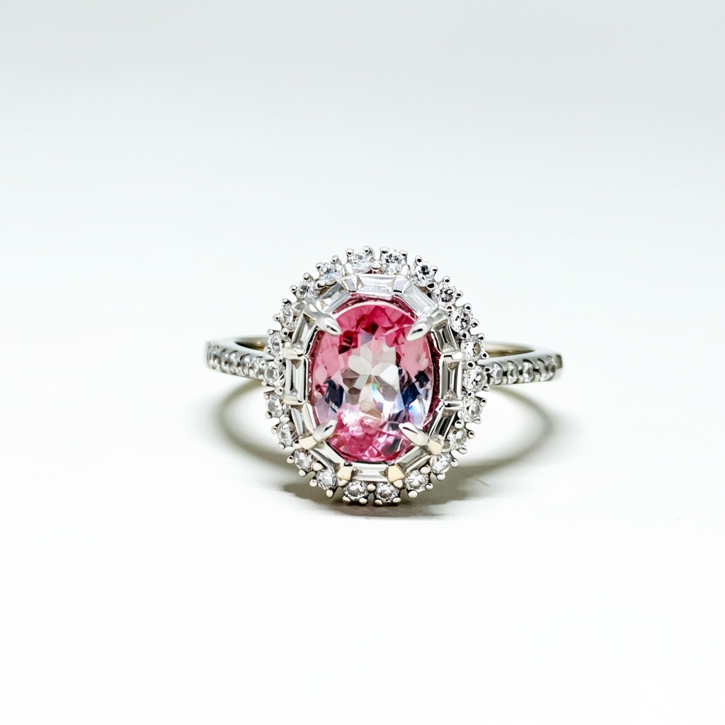 Oval pink tourmaline diamond ring