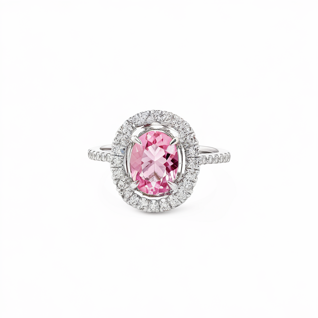 Oval pink tourmaline diamond ring