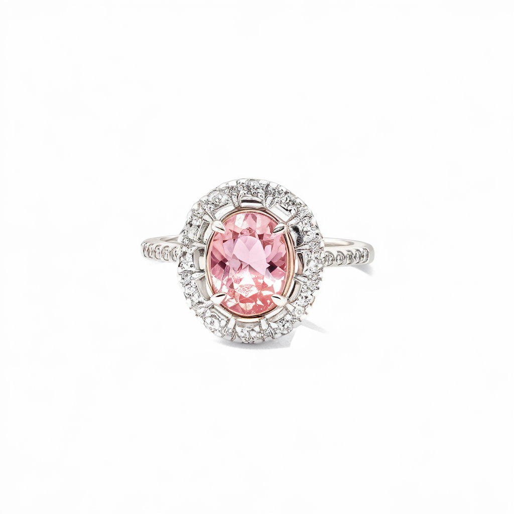 Oval pink tourmaline diamond ring
