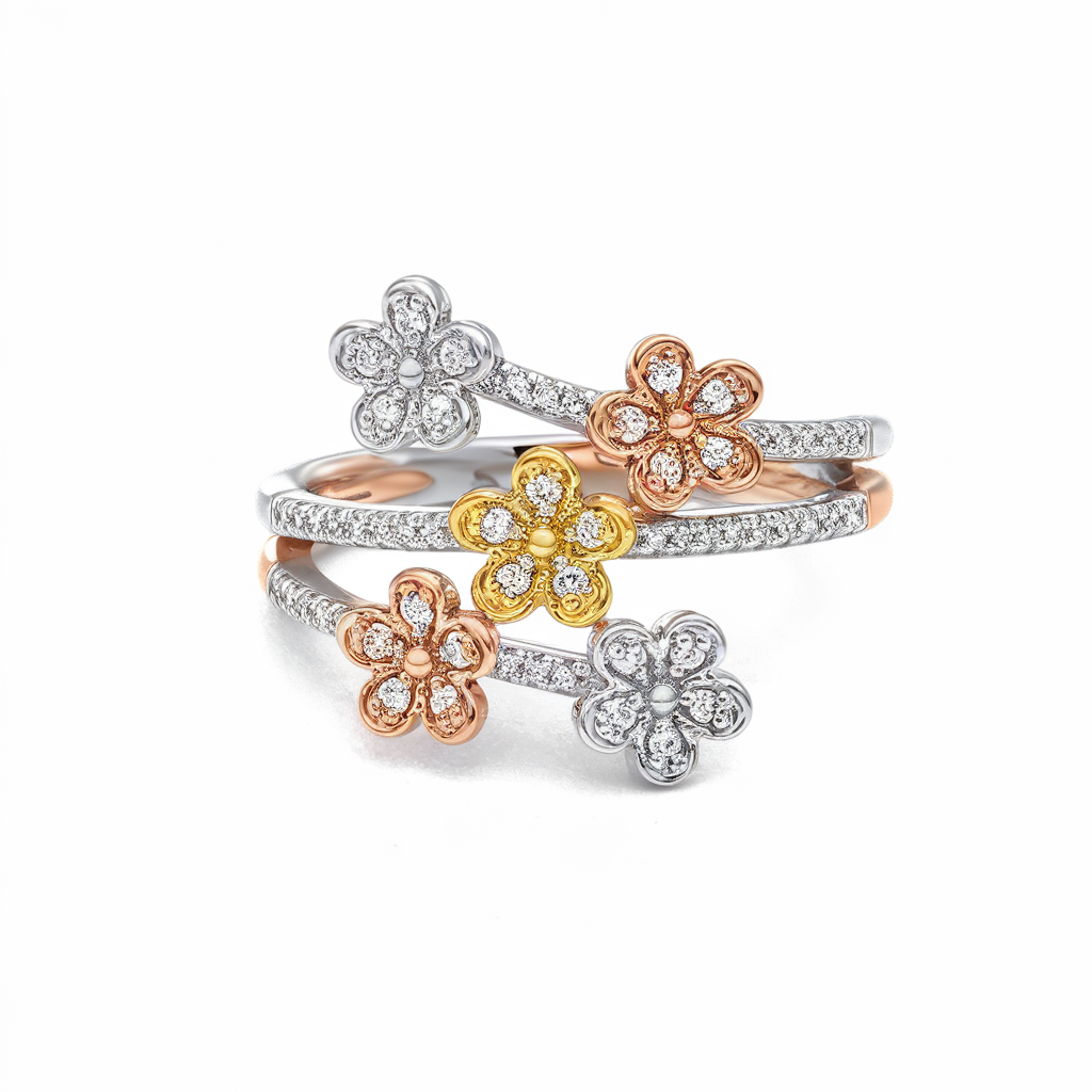 Diamond flower cluster ring