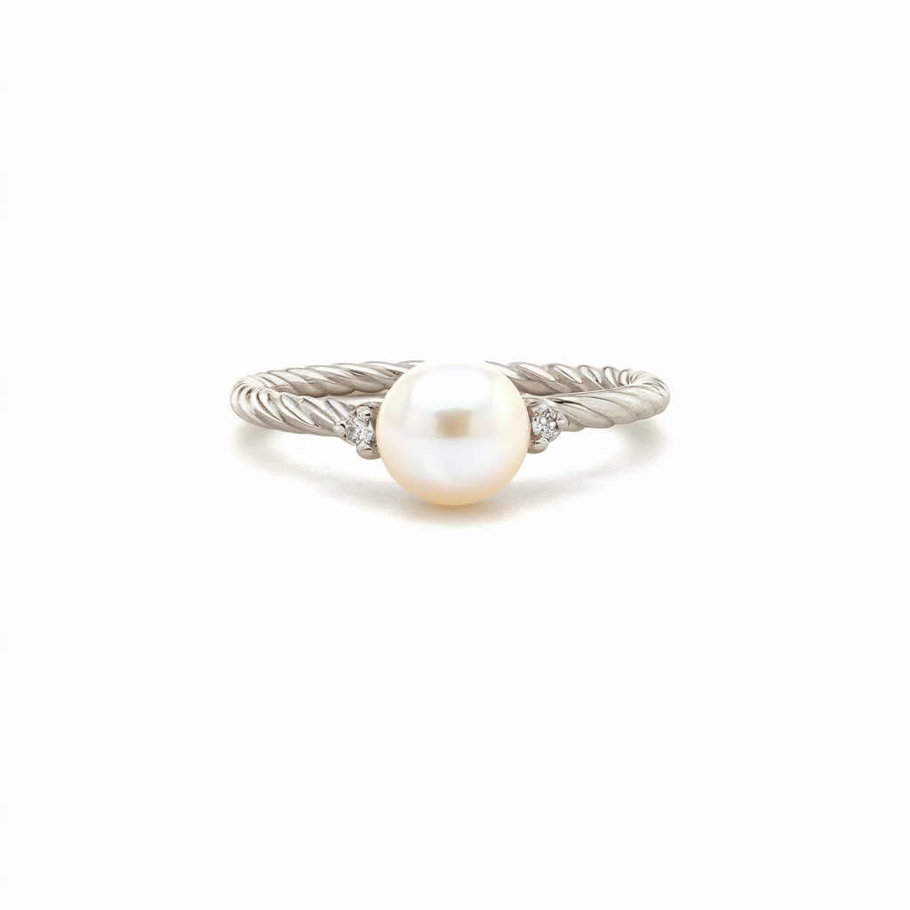 White gold diamond pearl ring